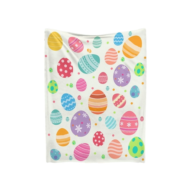 Flannel Blanket Easter Egg Bunny Design 75 cm x 100 cm Multicolor Polyester Bed Blanket