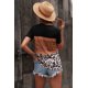 thumbnail image 1 of ABPHQTO Camiseta de mujer negra con estampado de leopardo Buckstitch Splicing Color Block, 1 of 5