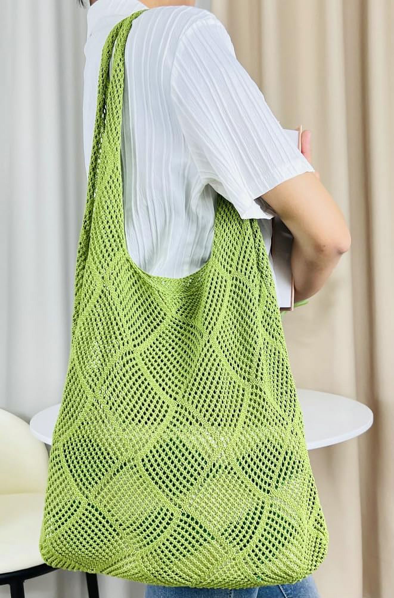 Kukuzhu Women Knit Hobo Tote Bag Aesthetic Crochet Handbags Casual Mesh Shoulder Handbag Hand Crochet Bags Purse