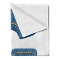 thumbnail image 2 of Letter G Soft Flannel Fleece Throw Blanket, Modern Denim Font Typeset Character Jeans Cloth with Stitches Uppercase Print, Cozy Plush for Indoor and Outdoor Use, 50" x 60", Blue Yellow, by Ambesonne, 2 of 5