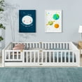 thumbnail image 2 of Queen Size Floor Bed for Kids, Wood Platform Bed with Fence and Door, Montessori Bed Frame with Slats Support, Playhouse Bed with Door Design, for Toddler, Boys,Girls,No Box Spring Needed, White, 2 of 9