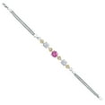 thumbnail image 3 of 925 Sterling Silver and 10k Yellow Gold Pink Created Sapphire White Moissanite and White Lab Grown Diamond Bracelet for Women (3.34 Cttw, Round 7MM and 6MM, 6.5/7/7.5 inch, Made in Italy), 3 of 4