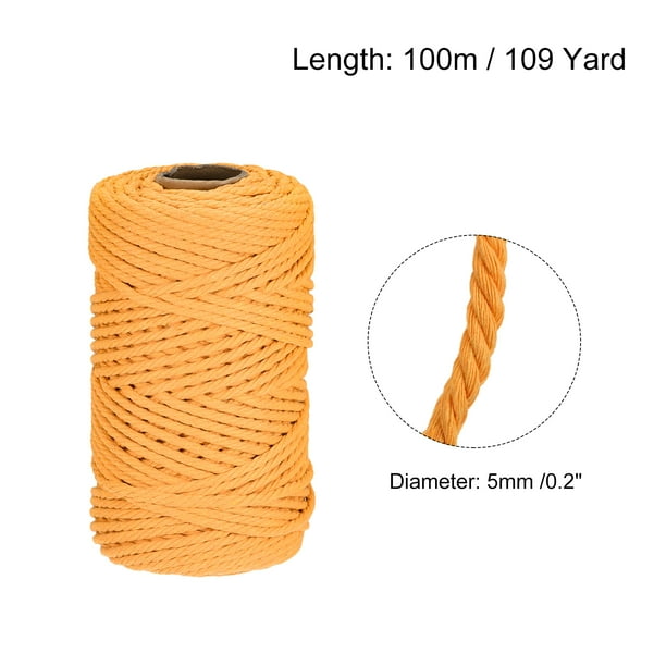 Uxcell Cotton Rope 3 Strand Twisted Braided Rope Cord, Yellow 100m/109 Yard  5mm Dia for Wall Hanging, Plant Hanger 