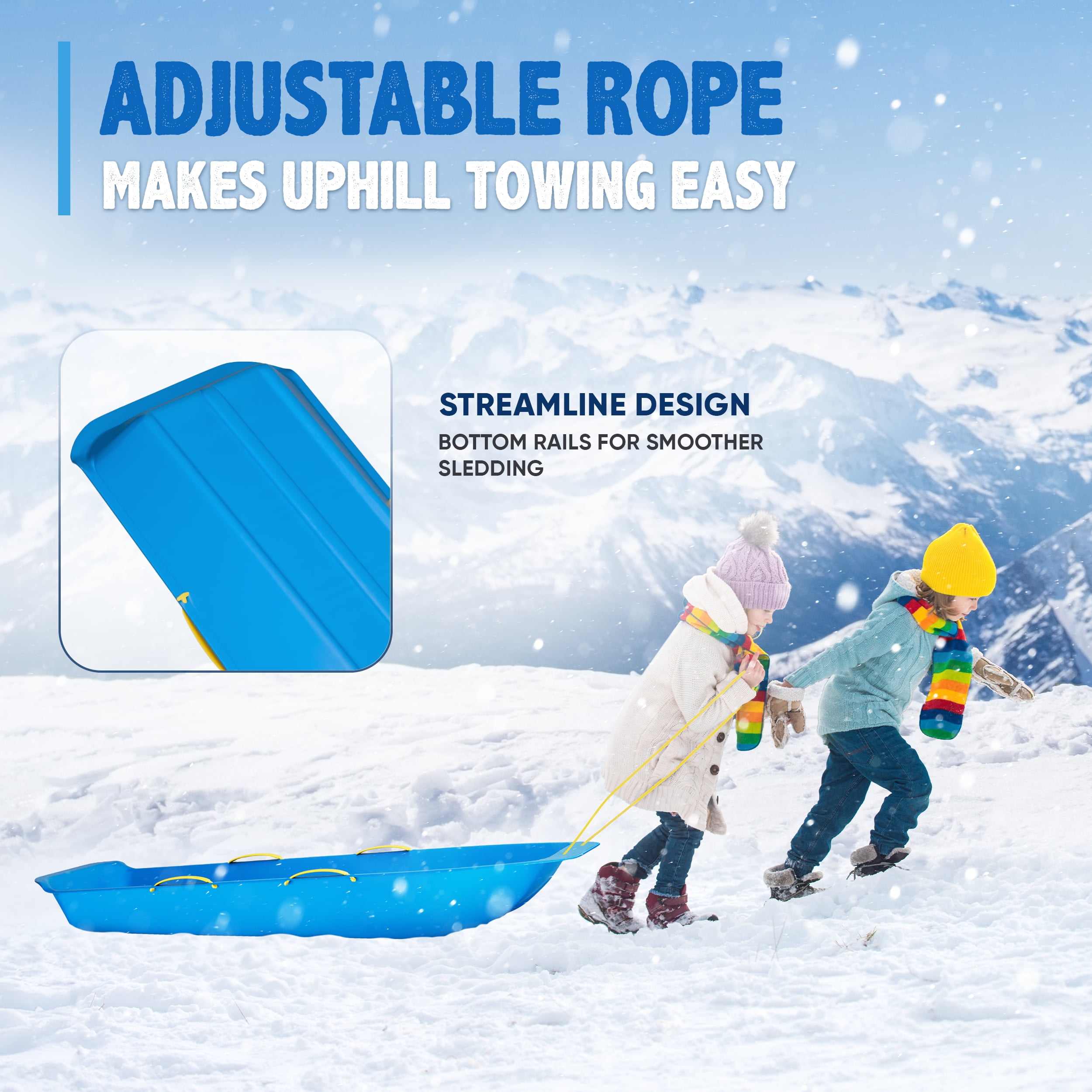 Snow Works LIFETIME 47.5" High-Density Toboggan Snow Sled for Kids and Adults (Blue, 1 Pack)