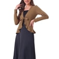 thumbnail image 4 of INSPIRE CHIC Women's Tie Front Long Sleeve Ruffled Hem Open Front Knit Cardigan S Khaki, 4 of 6