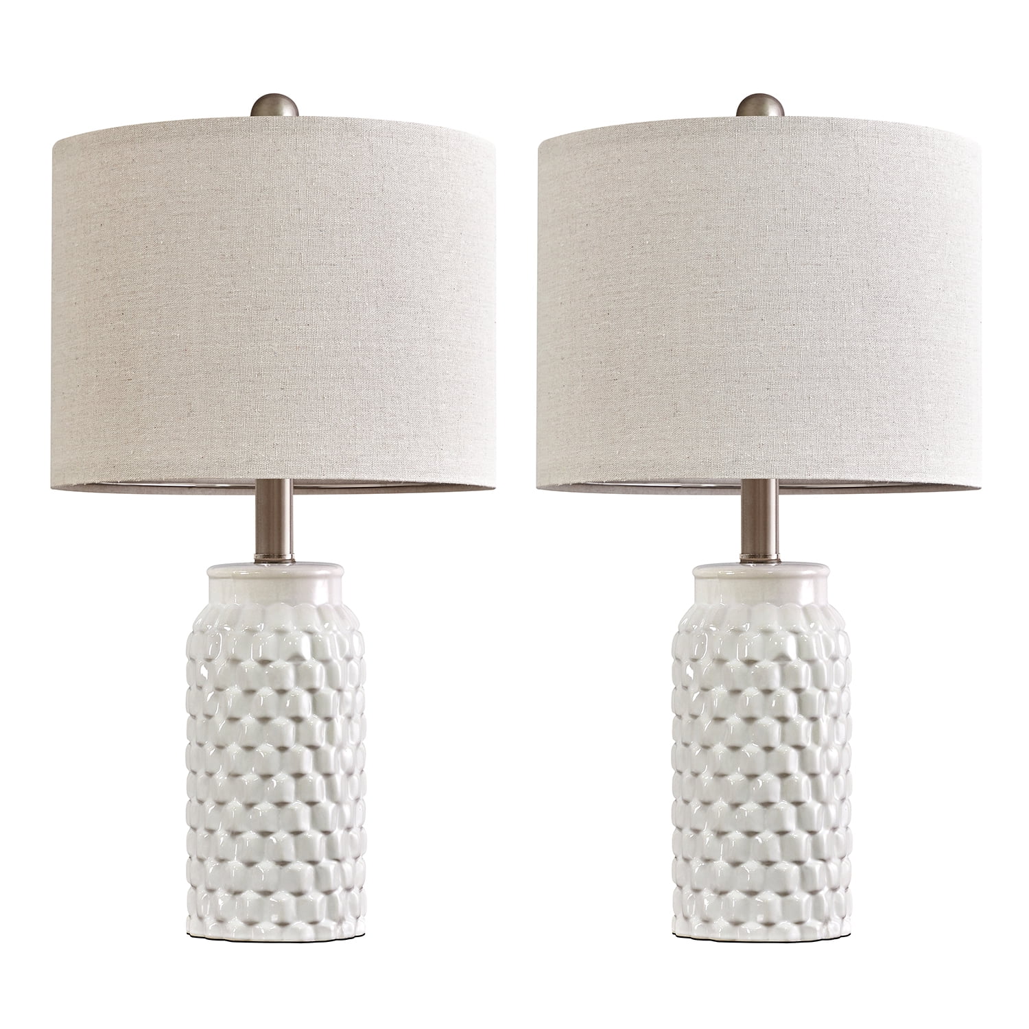 Oneach Modern White Table Lamp Set of 2 for Bedroom Living Room 20.5" Ceramic Bedside Nightstand Lamps with Linen Drum Shade