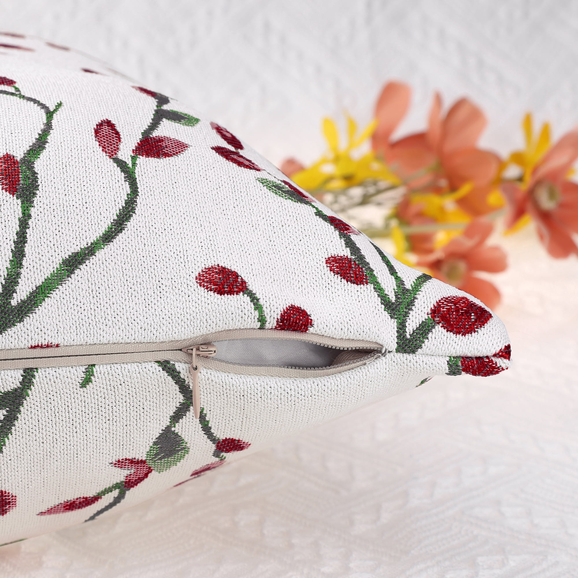 Unique Bargains Floral Pattern Decoration Throw Pillow Cover 2pcs Red Flower 24" x 24"