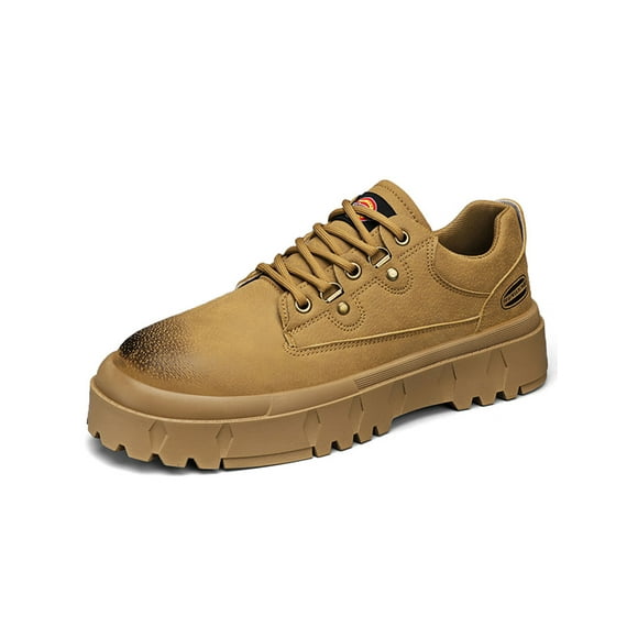 Bellella Mens Work Boots Platform Leather Shoes Lace Up Oxfords Non Slip Booties Business Hiking Boot Yellow 8