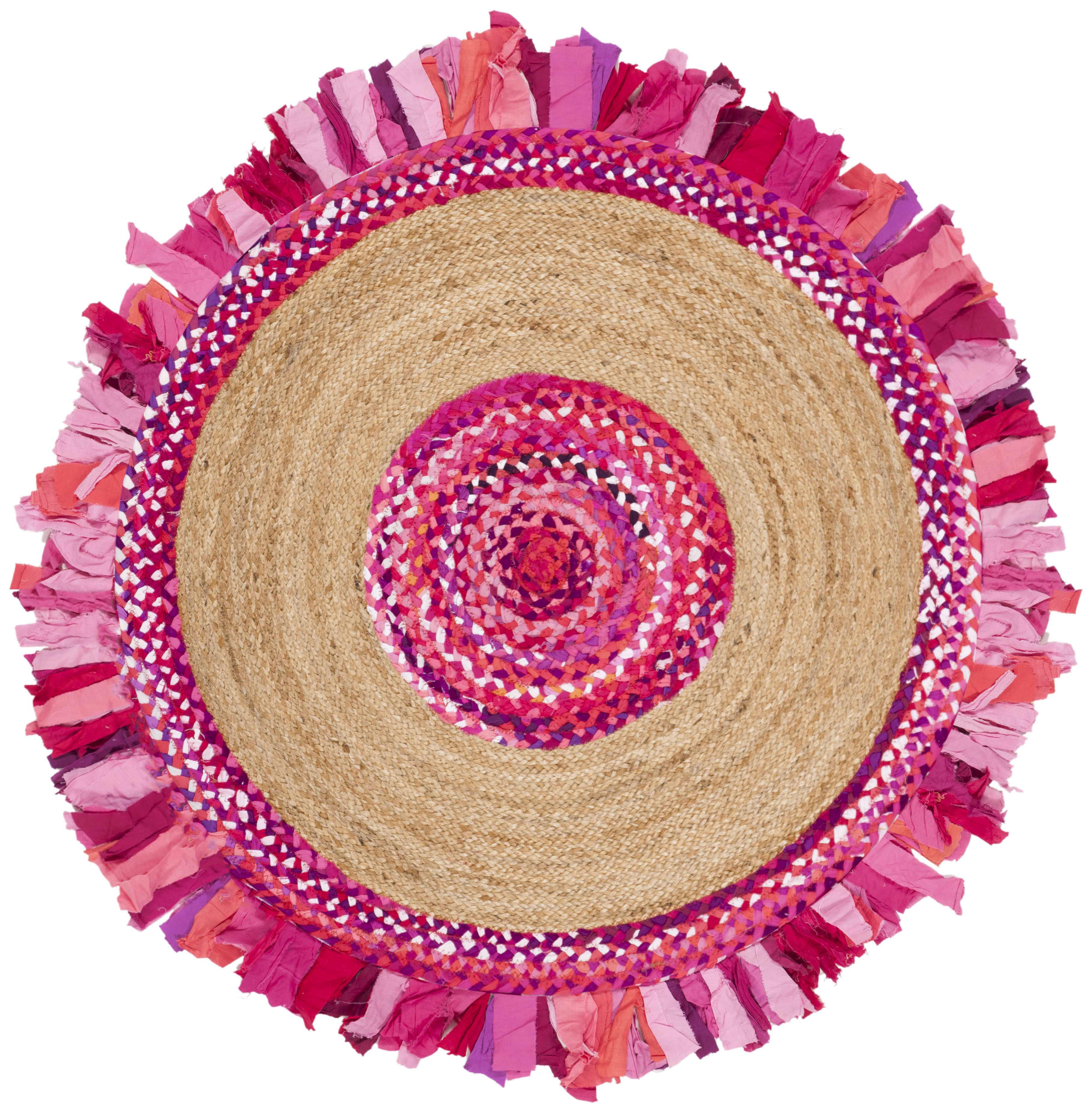 SAFAVIEH Cape Cod Susan Striped Area Rug, Pink/Natural, 3' x 3' Round