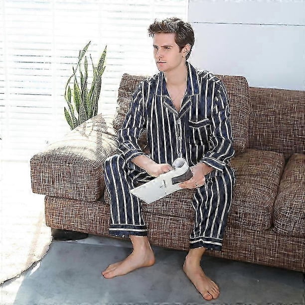 2025 New Men's Long Sleeve Silk Satin Classic Printed Pajama Set Luxury Silky Pajamas Sleepwear Set-2025