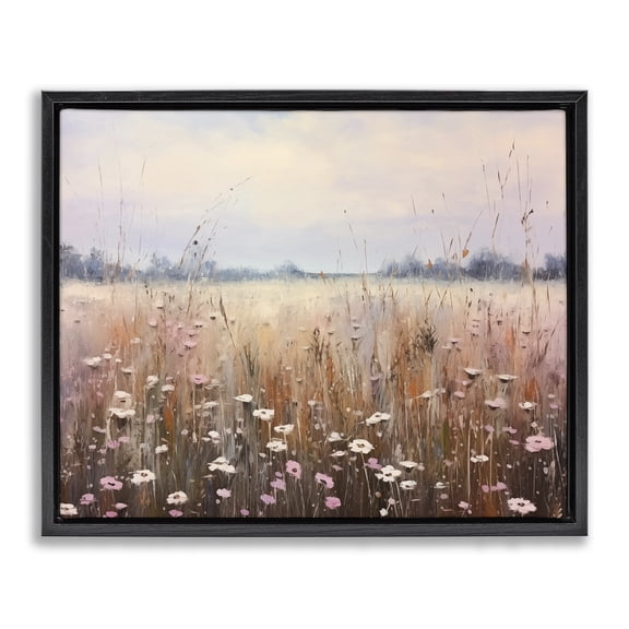 Stupell Industries Neutral Tone Wildflower Field Landscape & Nature Painting Black Floater Framed Canvas Art Print Wall Art, 21 x 17