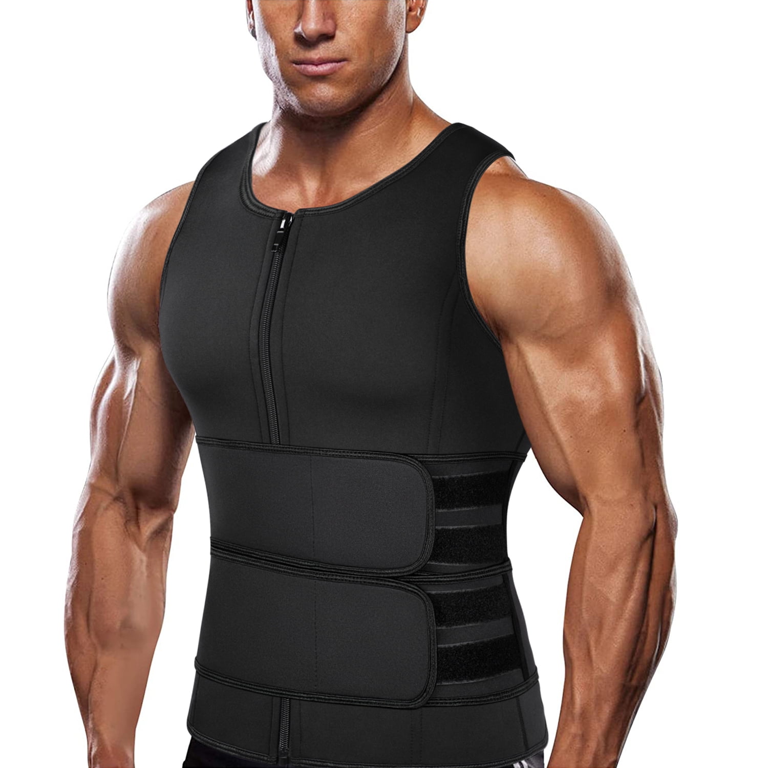 Men Sauna Suit Waist Trainer Vest Workout Tank Top Sweat Body Shaper Zipper Tummy Fat Burner Hot Neoprene Corset 