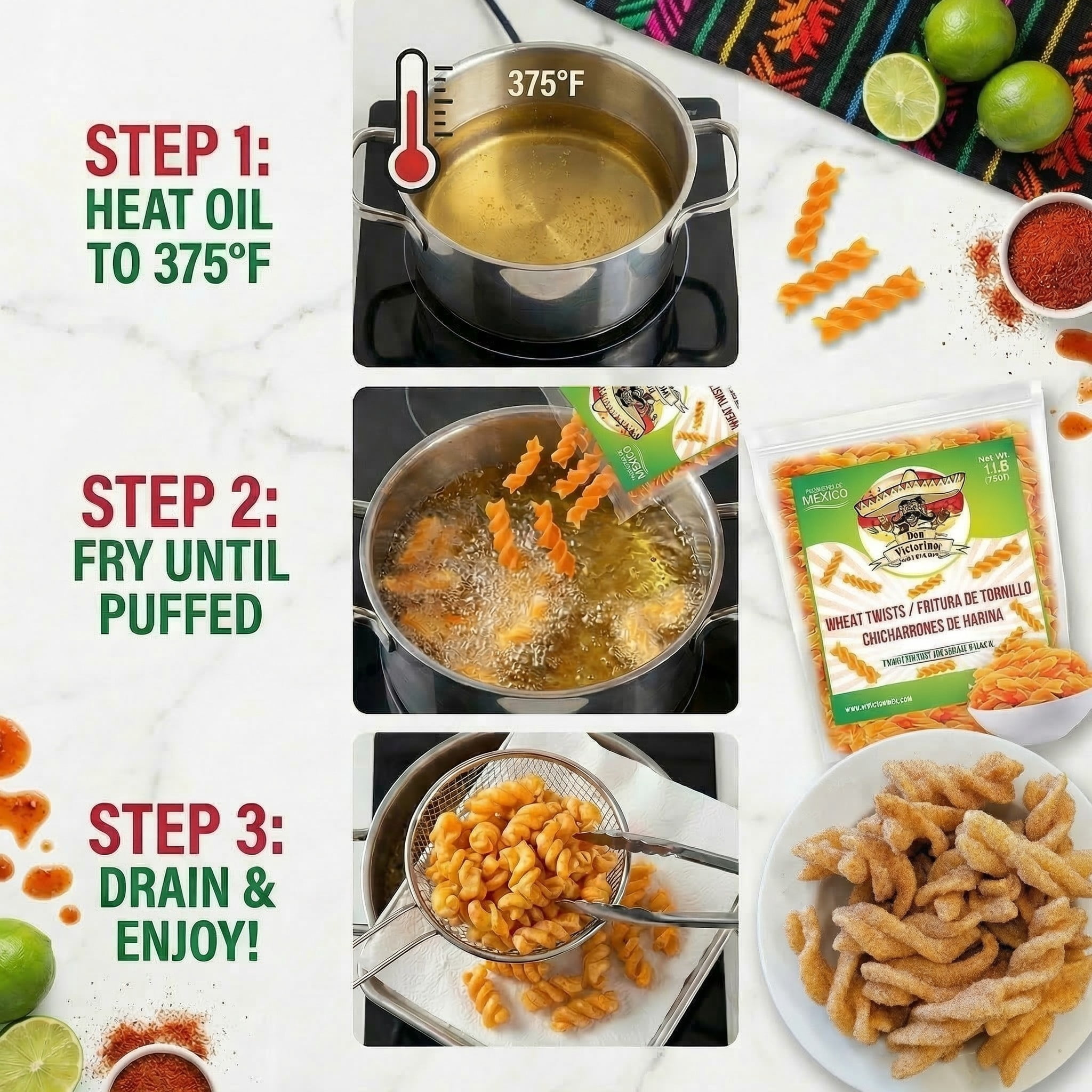 Wheat Twists for Frying (Duritos/Duros) – Mexican Wheat Twists - Chicharrones de Harina | Make Cinnamon Sugar Twists | 1 lb – Don Turinos