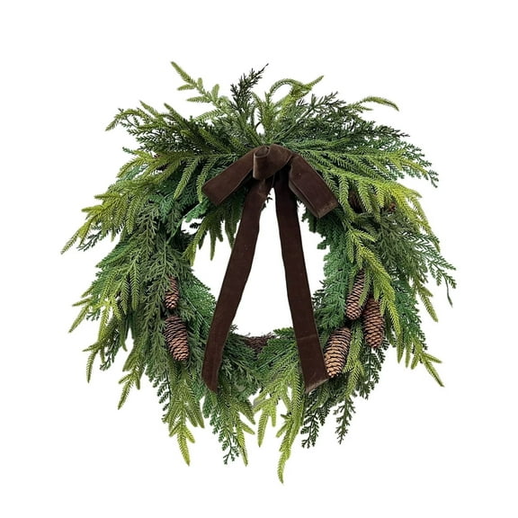 Cedar and Pinecones Christmas Wreath, Green and Brown, 22", by Guvpev