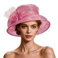 thumbnail image 2 of Karymi Hats for Women Elegant Floral Organza Wide Brim Hat, Breathable Sun Protective Formal Dress Hat for Wedding Church Running Hat, 2 of 6