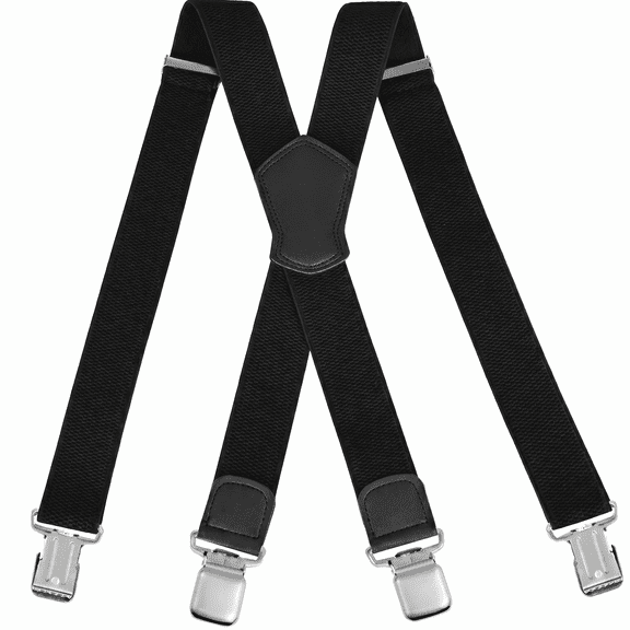 OQRKI Adjustable Heavy-Duty X-Back Suspenders for Men - 4 Clips, 1 3/8" Elastic Straps black suspenders men
