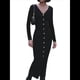thumbnail image 3 of Vestido Midi de Punto Acanalado para Mujer, Estilo Informal, Cuello en V, Larga, Ajustado, para Otoño de 2025 Negro XL, 3 of 9