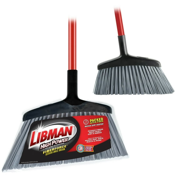 Libman 14-Inch Wide Head Rough Surface Angle Broom with Red/Black Steel Handle