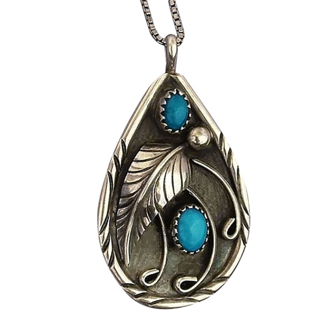 Collar colgante suéter vintage cadena hoja turquesa collares colgantes