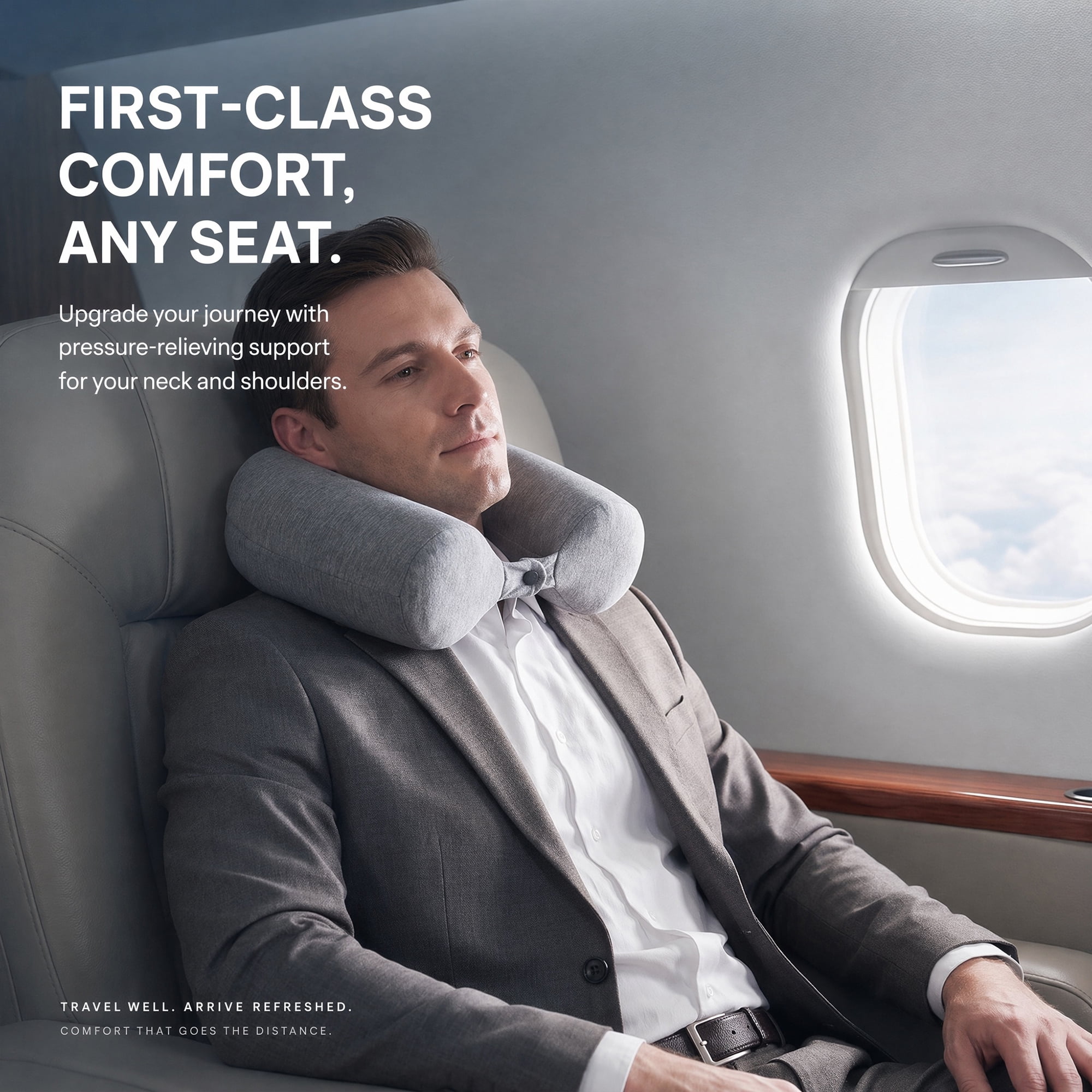 Unique Bargains Memory Foam Neck Pillow U Shape Snap Closure for Airplane Dark Gray 25"x4"