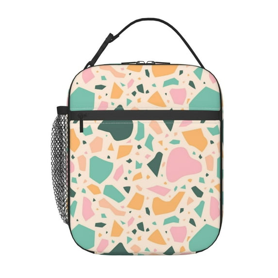 ZNDUO Lunch Bag, Large Durable Insulated Reusable, Office Work, School Picnic, Beach Lunch Box, Modern Colorful Terrazzo Pink Pattern Handheld Insulated Lunch Bag