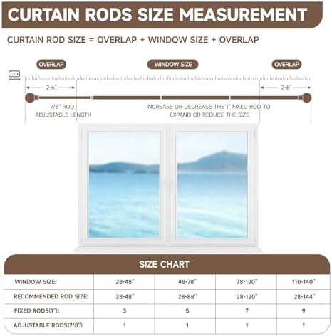 Walnut Wood Curtain Rods for Windows 72 to 144 Inch(6-12ft) - 1'' Diameter Heavy Duty Curtain Rods with Imitation Wood Grain Pattern Finials,Adjustable Decorative Curtain Rods Set,28-144''