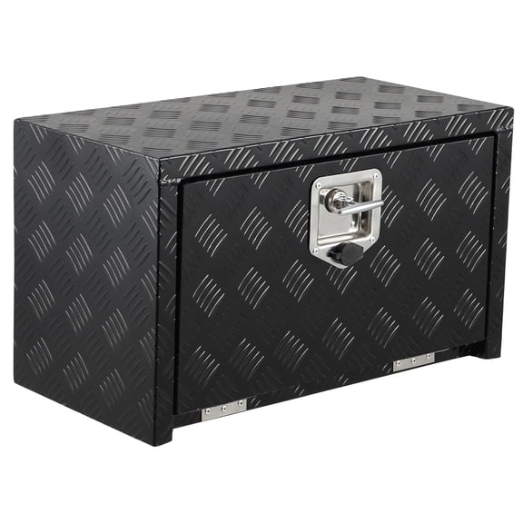 24 Inch Aluminum Underbody Truck Tool Box, Heavy Duty Waterproof Storage Organizer Chest with Lock and Keys for Pickup Truck Bed, RV, Trailer, 18" x 12" x 14", Black