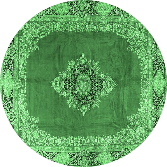 Ahgly Company Indoor Round Medallion Emerald Green Traditional Area Rugs, 3' Round