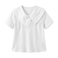 thumbnail image 6 of Women's Sailor Lapel Blouse Solid V Neck Short Sleeve Tunic Shirts Lightweight Summer Basic Tops Casual Outfit White, 6 of 7