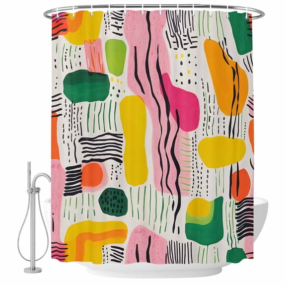 Contemporary Color Block Shower Curtain Set - Small 36" x 72" Washable Bathtub Curtain with 12 Hooks, Striped Abstract Art Waterproof Fabric Stall Shower Curtains for Bathroom/Bathtub Décor