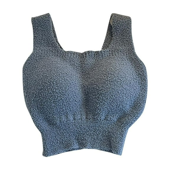 Tao Tao Women's Sherpa Fleece Bras Fuzzy Warm Padded Crop Tank Top Winter Thickened Soft Stretchy Everyday Underwear Blue M