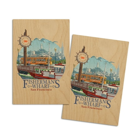 

San Francisco California Fisherman s Wharf Contour (4x6 Birch Wood Postcards 2-Pack Stationary Rustic Home Wall Decor)