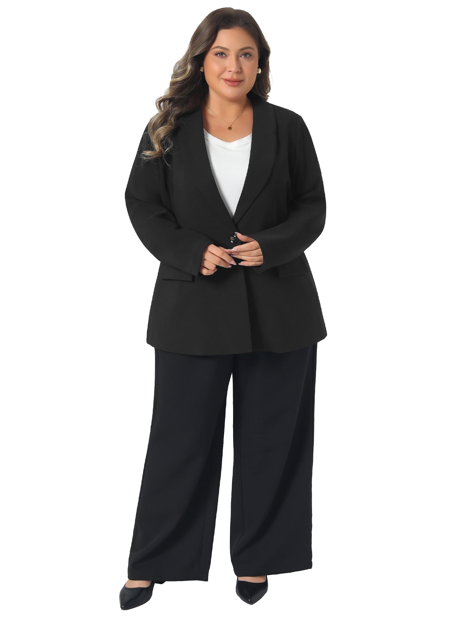 DARING DIVA Women's Plus Lapel Button Work Blazer 4X Black