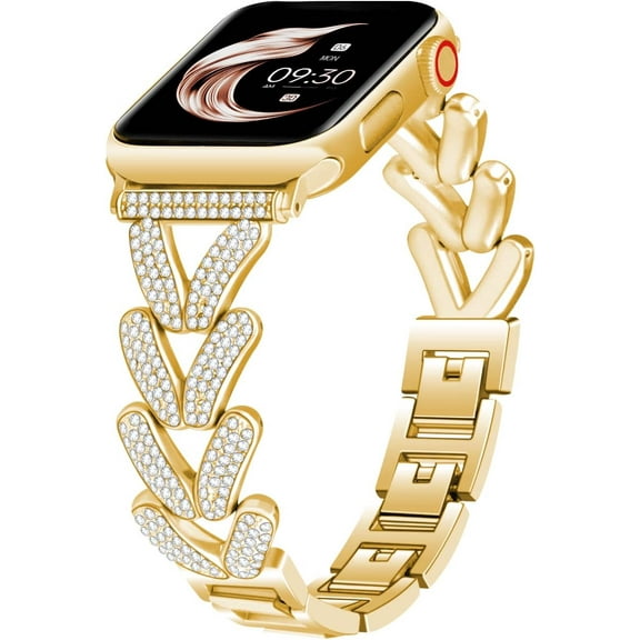 KOMI Bling Bands Compatible with Apple Watch 38mm 40mm 41mm 42mm 44mm 45mm 49mm, Diamond Stainless Watch Bracelet Replacement for iWatch Bands Series 9 8 7 6 5 4 3 2 1 SE Women Slim Metal Watch Strap