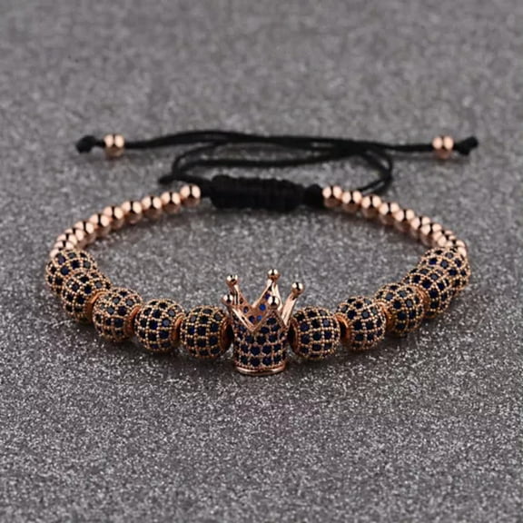EOEMY Luxury Micro Pave Cz Ball & Crown Braided Copper Bead Men'S Bracelets Jewelry-1268-A4