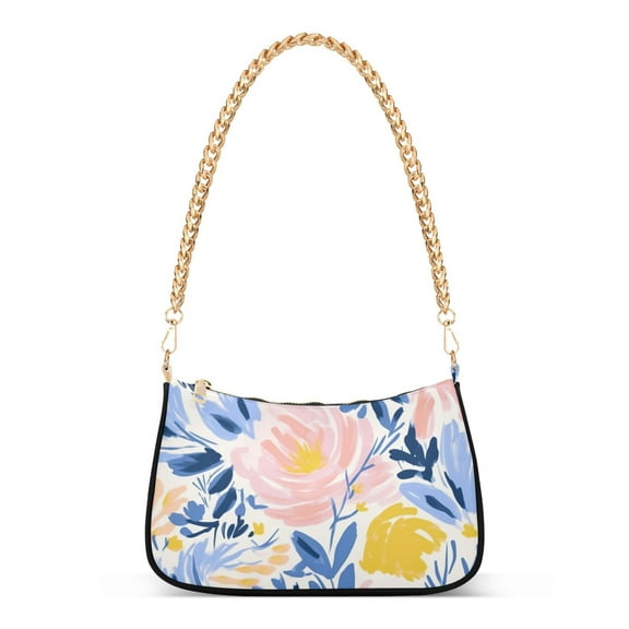Womens Chain Shoulder Bag Flowers Plants Floral Classic Tote Handbags Fashion Clutch Hobo Purse with Zipper for Travel Casual
