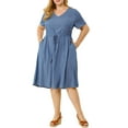 thumbnail image 2 of Agnes Orinda Women's Plus Size Drawstring Chambray Denim Midi Fall Shirtdress, 2 of 7