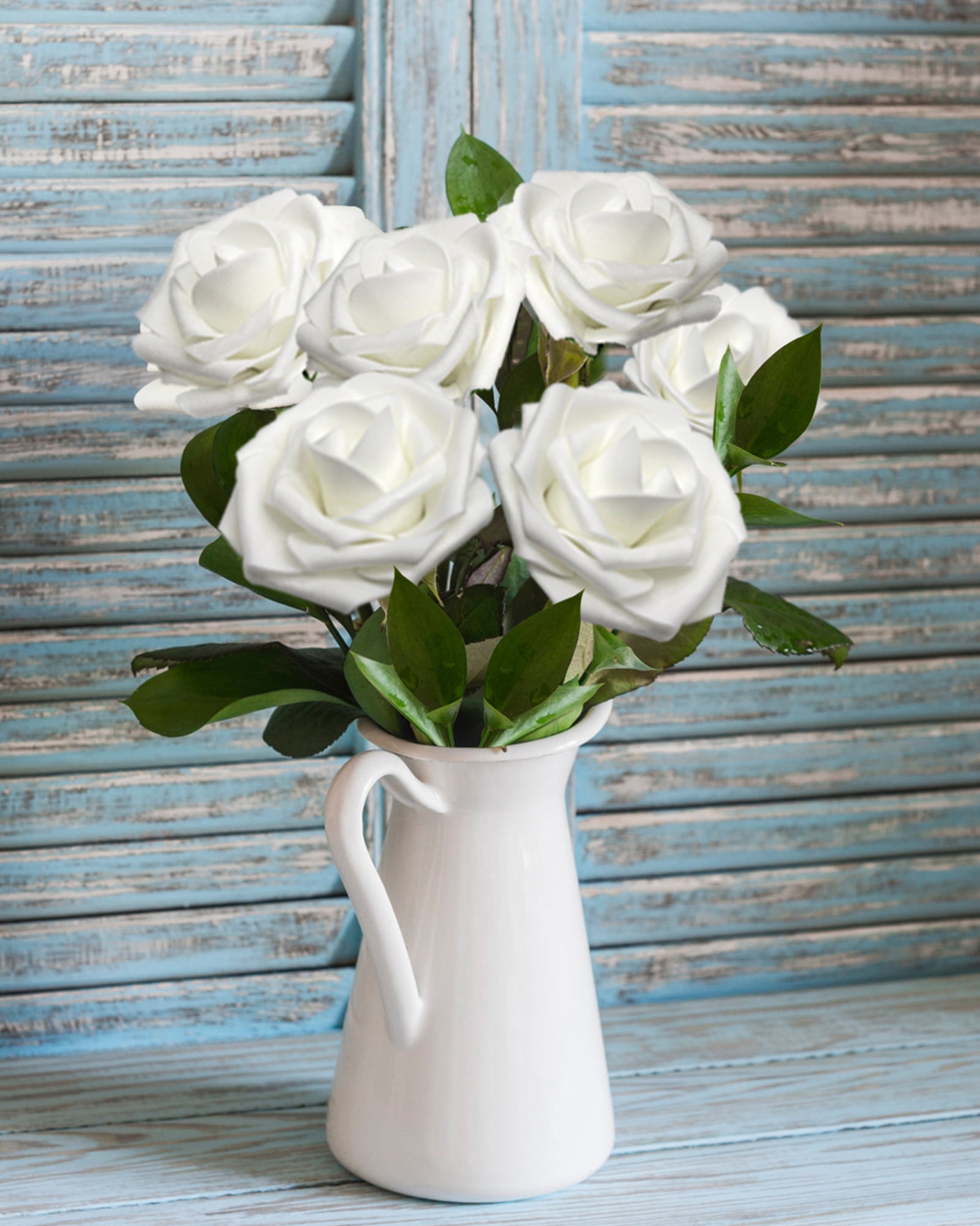 100 PCS White Artificial Flowers Real Looking Faux Foam Fake Roses with Stems for Wedding Decoration Bridal Shower Centerpieces Arrangements Party Tables Decor