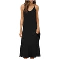 thumbnail image 1 of Vestido Largo de Hombro sin Mangas Cómodo sin Mangas Vestido Sólido de Cuello Redondo para Verano Y Primavera Vestido Casual Pantalones para Mujeres, 1 of 7