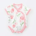 thumbnail image 2 of Zwiiyzr 0-2T Unisex Cotton Cute Infant Romper One-Piece Baby Bodysuit Newborn Button Front Short Sleeve Infant Neutral Outfits Pink, 2 of 5