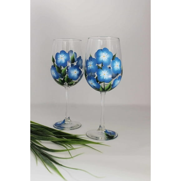Hand Painted Wine Glasses - Forget-Me-Not (Set of 2)