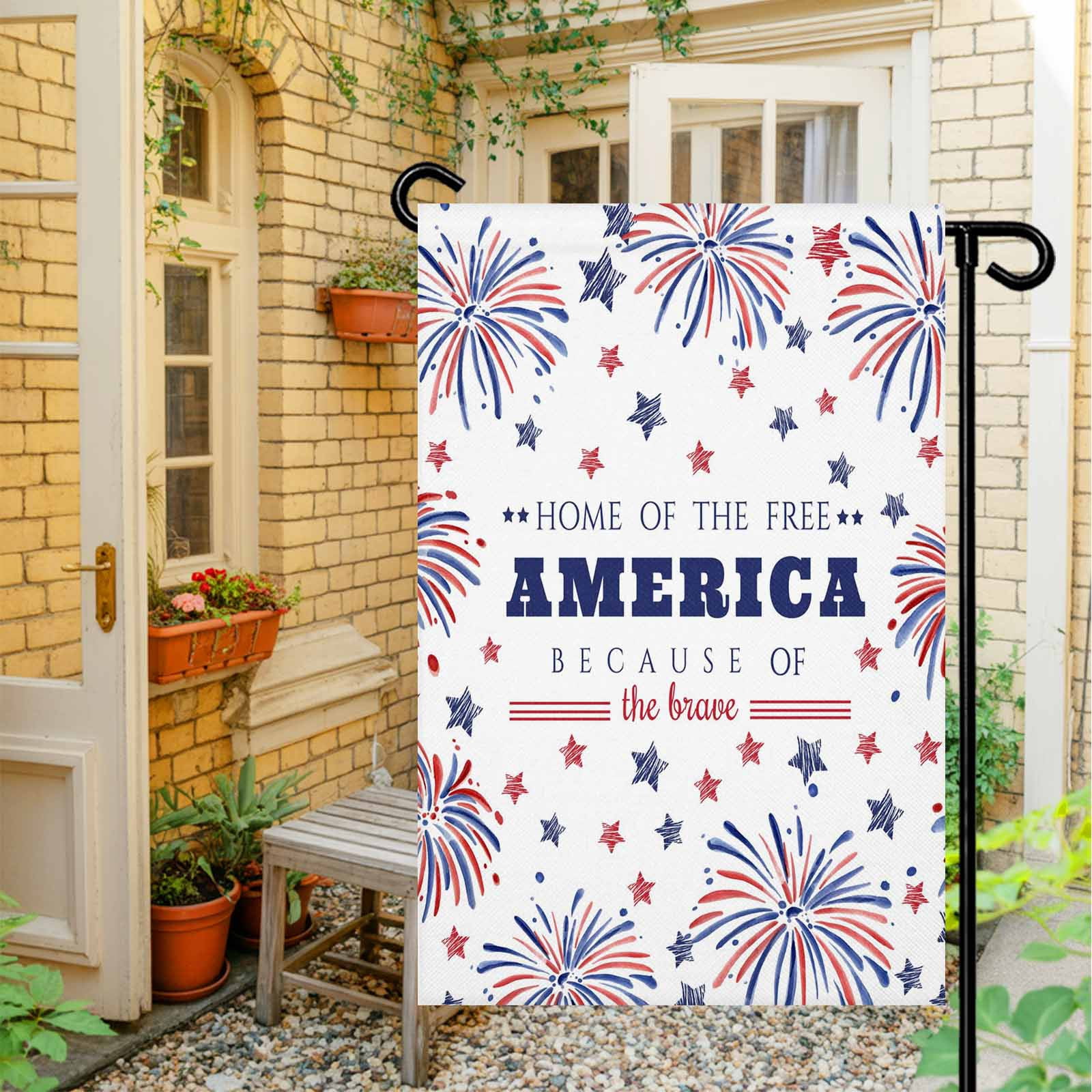 4th of July Garden Flags Patriotic Stars Fireworks Garden Flag Double Sided Welcome Flag Free USA Flag Independence Day Yard Flags for Outdoor Lawn Porch Memorial Day Holiday Decor 28x40 Inch