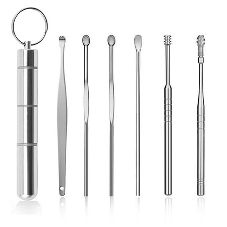 Pinkiou Ear Pick Ear Cleaner, Ear Wax Remover, Ear Cleansing Tool Set, Ear Curette Ear Wax Remover Tool with a Storage Box - Set of 6