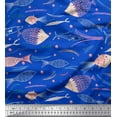 thumbnail image 1 of Soimoi Blue Poly Georgette Fabric Bubbles & Fish Ocean Printed Fabric 1 Yard 42 Inch Wide, 1 of 1