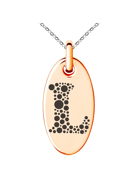 Stainless Steel Letter L Initial Dotted Monogram Engraved Small Oval Charm Pendant Necklace
