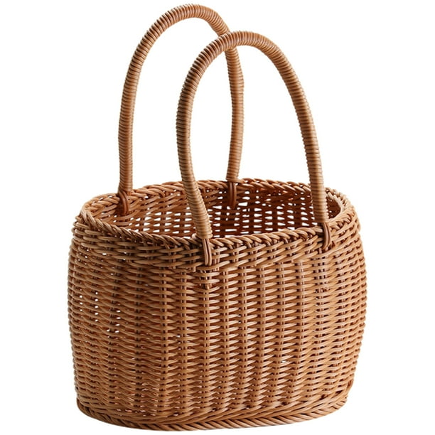 Cesta de picnic tejida, cesta de almacenamiento de flores, cesta de regalo, cesta de flores tejida a mano con asa