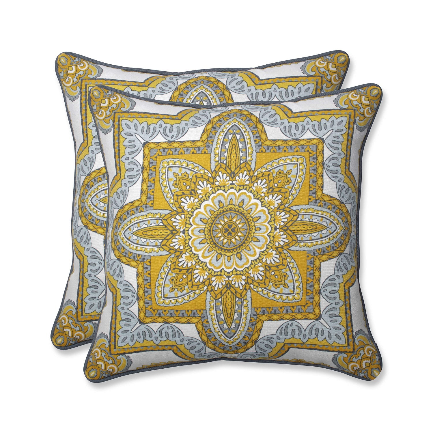 25” Yellow and Gray Paisley Delight Decorative Outdoor Corded Throw