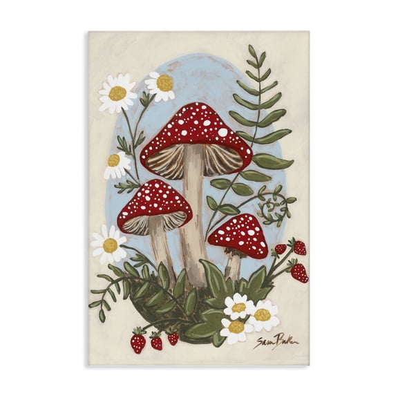 Stupell Industries Cottage Mushrooms & Blooms Floral Painting Wrapped Canvas Canvas Art Print Wall Art, 16 x 24