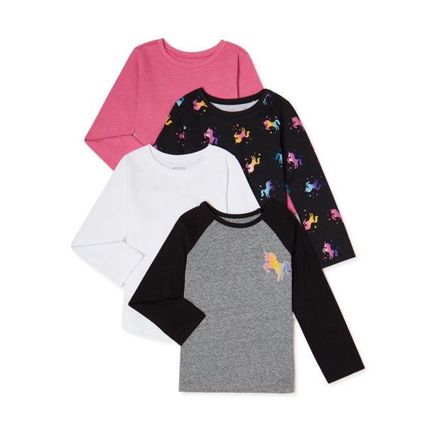 Garanimals Baby Girl and Toddler Girl Long Sleeve Multipack, 4Piece