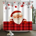 thumbnail image 5 of SUNOLIFE Christmas Santa Claus Shower Curtain Red Buffalo Plaid Waterproof Fabric Bathroom Curtain 72x72 in, 5 of 6